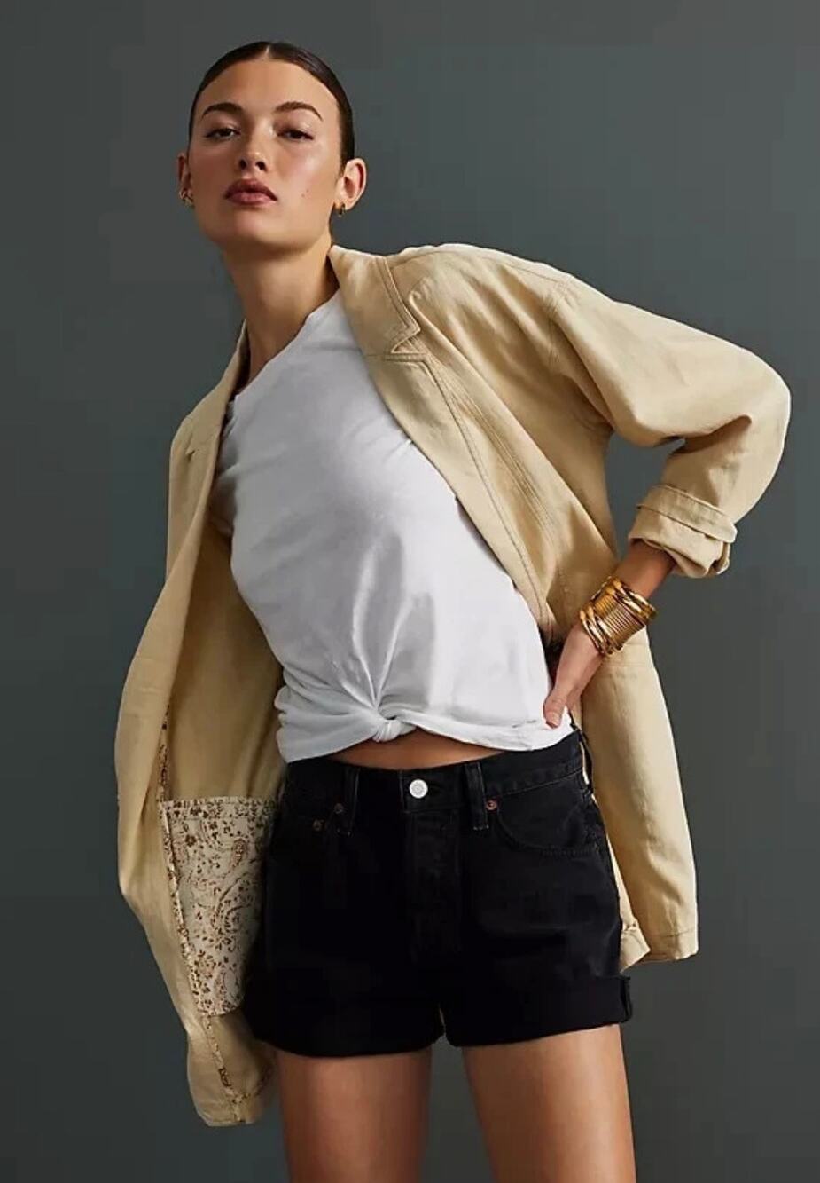 Anthropologie Pilcro Blazer Cream Linen Blend Lightweight Oversize